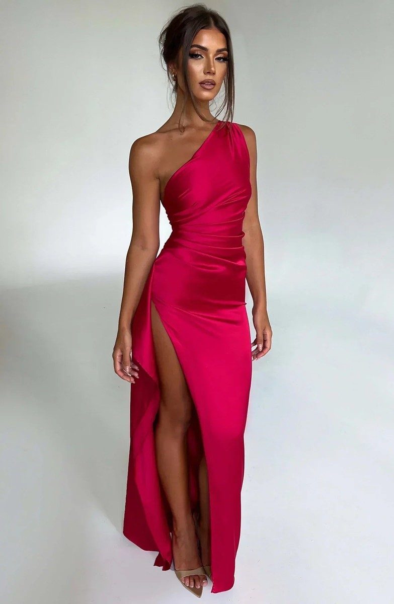 Elegant Women's Asymmetric Maxi Dress with High Split for Cocktail & Formal Events 1