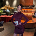 Elegant Women's Cocktail Dress with Long Sleeves, Flattering Wrap Design 0