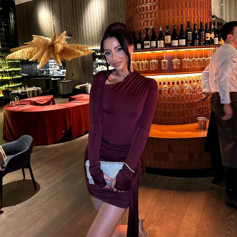 Elegant Women's Cocktail Dress with Long Sleeves, Flattering Wrap Design 3