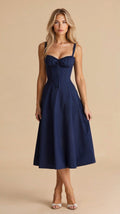 Elegant Women's Corset Midi Dress - Flattering Black Cocktail Dress for Formal Events 0