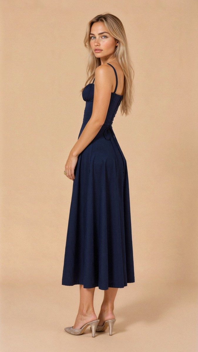 Elegant Women's Corset Midi Dress - Flattering Black Cocktail Dress for Formal Events 1