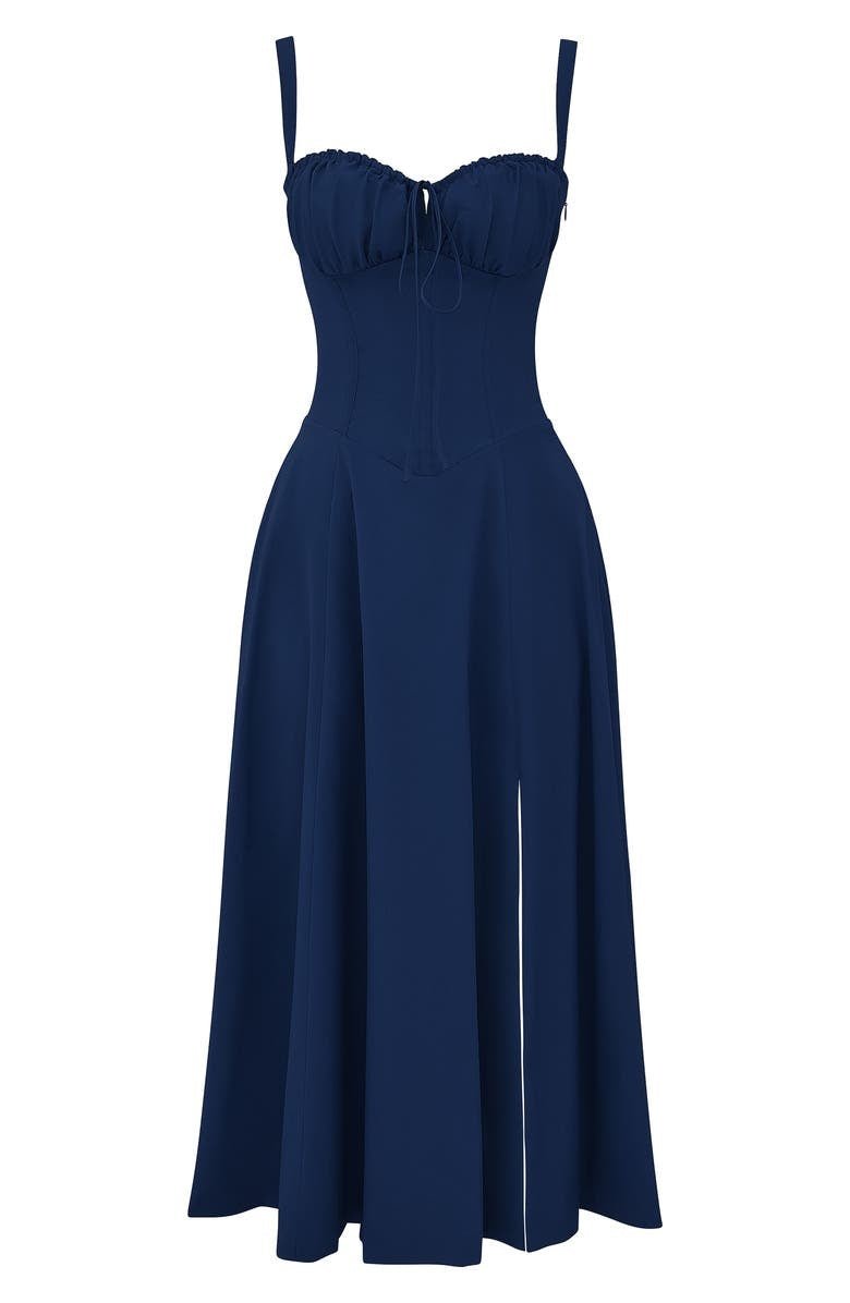 Elegant Women's Corset Midi Dress - Flattering Black Cocktail Dress for Formal Events 2