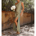 Elegant Women's Green One-Shoulder Maxi Dress for Formal Events & Weddings 0