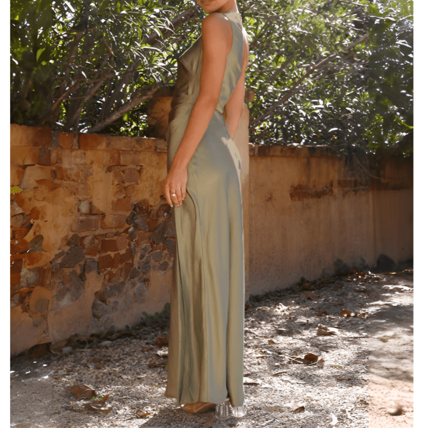 Elegant Women's Green One-Shoulder Maxi Dress for Formal Events & Weddings 1