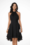 Elegant Women's Halter Neck Mini Dress with Ruffle Hem for Summer Cocktail Events 0