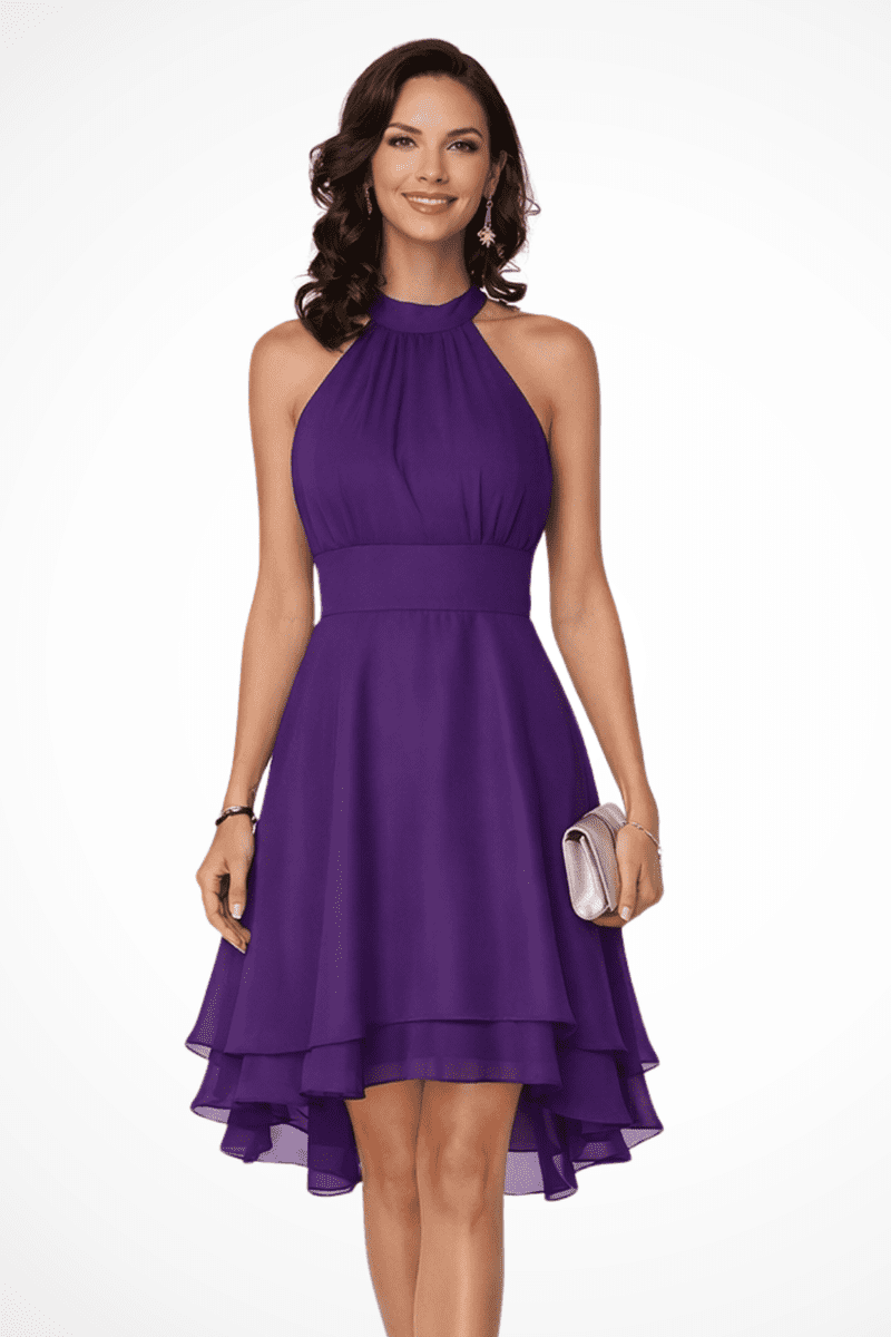 Elegant Women's Halter Neck Mini Dress with Ruffle Hem for Summer Cocktail Events 3