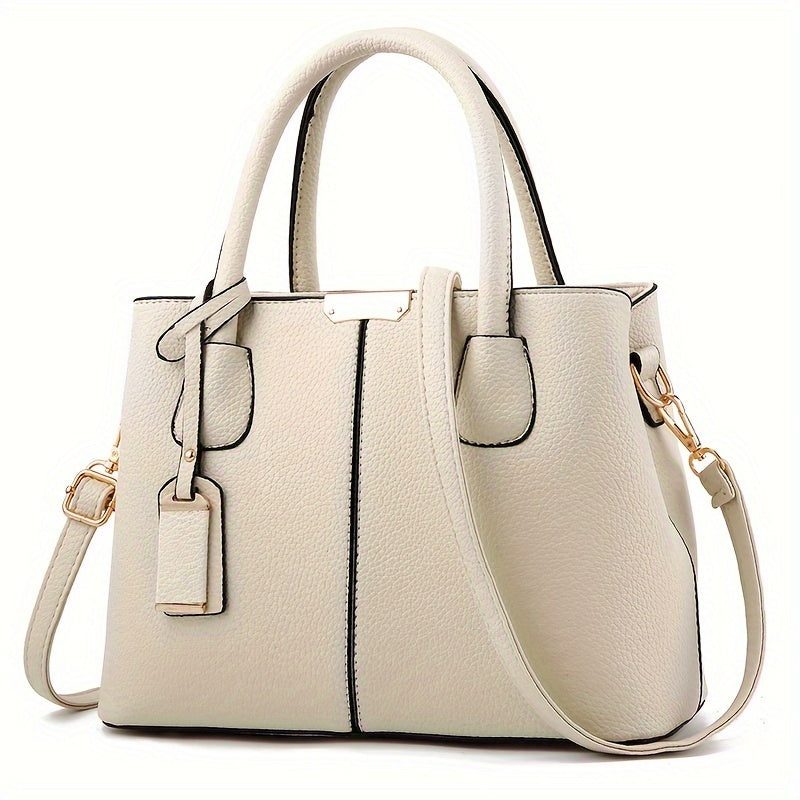 Elegant Women's Leather Tote Bag with Crossbody Strap - Spacious Handbag 2