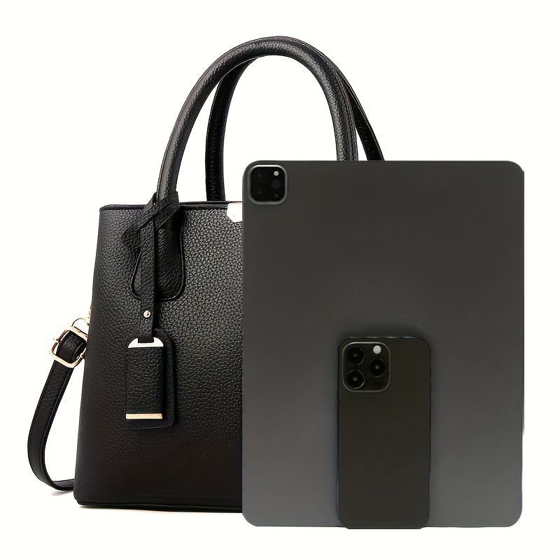 Elegant Women's Leather Tote Bag with Crossbody Strap - Spacious Handbag 8