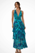 Elegant Women's Maxi Dress - Deep V-Neck Layered Skirt for Formal Events 0