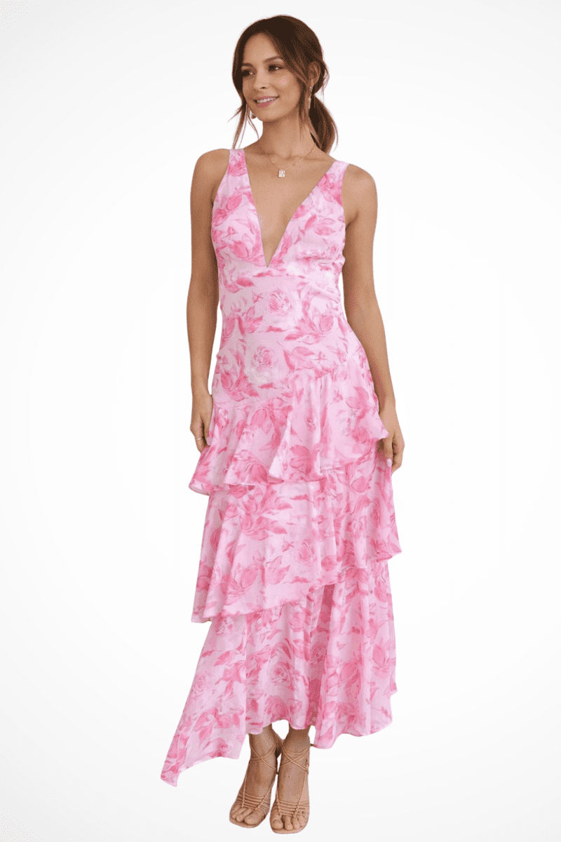 Elegant Women's Maxi Dress - Deep V-Neck Layered Skirt for Formal Events 2