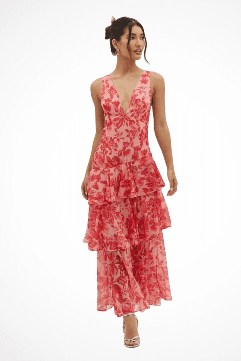 Elegant Women's Maxi Dress - Deep V-Neck Layered Skirt for Formal Events 3