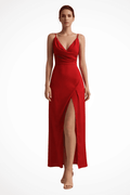 Elegant Women's Maxi Dress with Cowl Neckline and High Slit for Formal Events 0