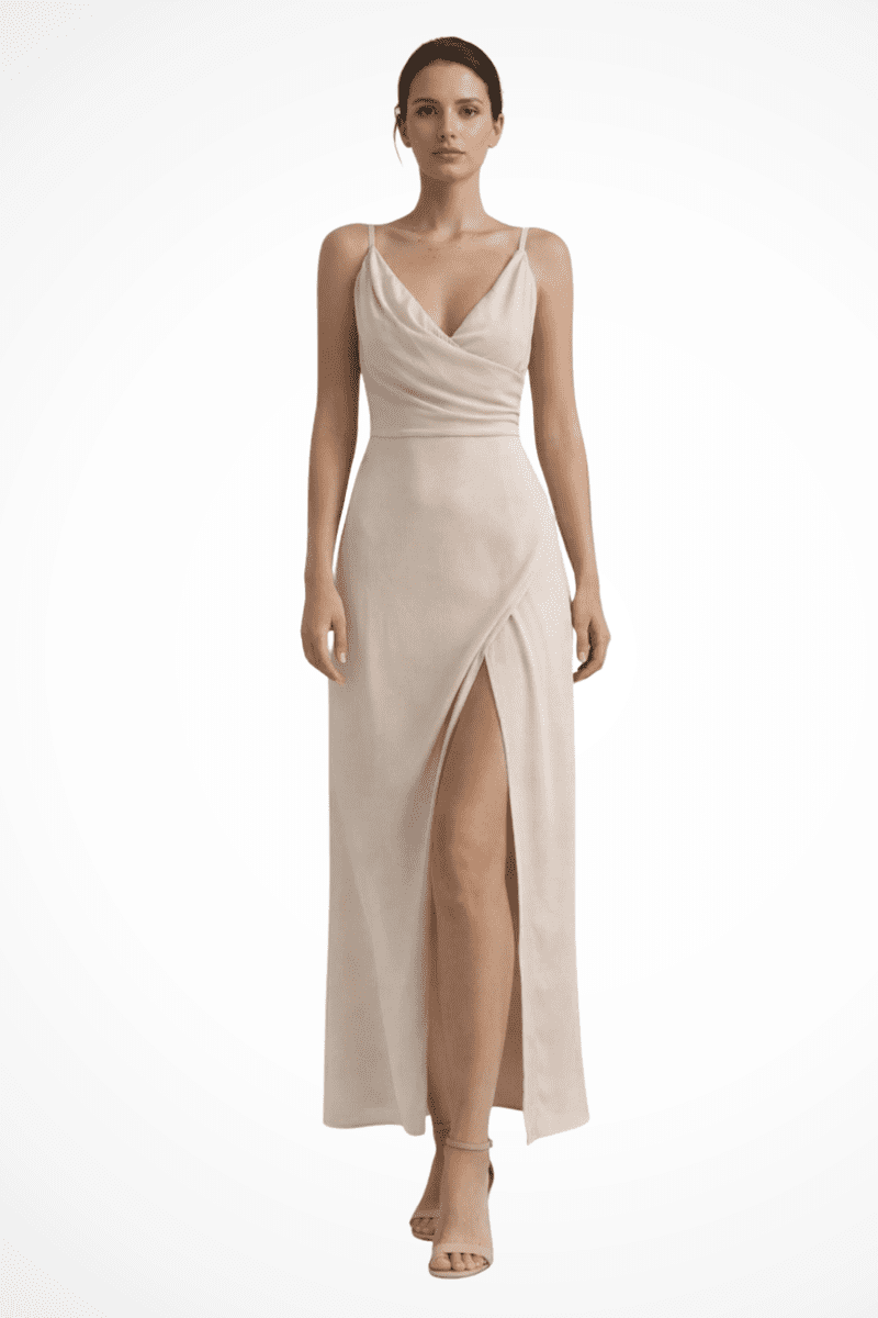 Elegant Women's Maxi Dress with Cowl Neckline and High Slit for Formal Events 1