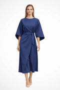 Elegant Women's Midi Dress with Lantern Sleeves & Integrated Belt for Formal Occasions 0