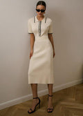 Elegant Women's Midi Dress with Polo Collar, Button Detailing & Soft Knit Fabric 0