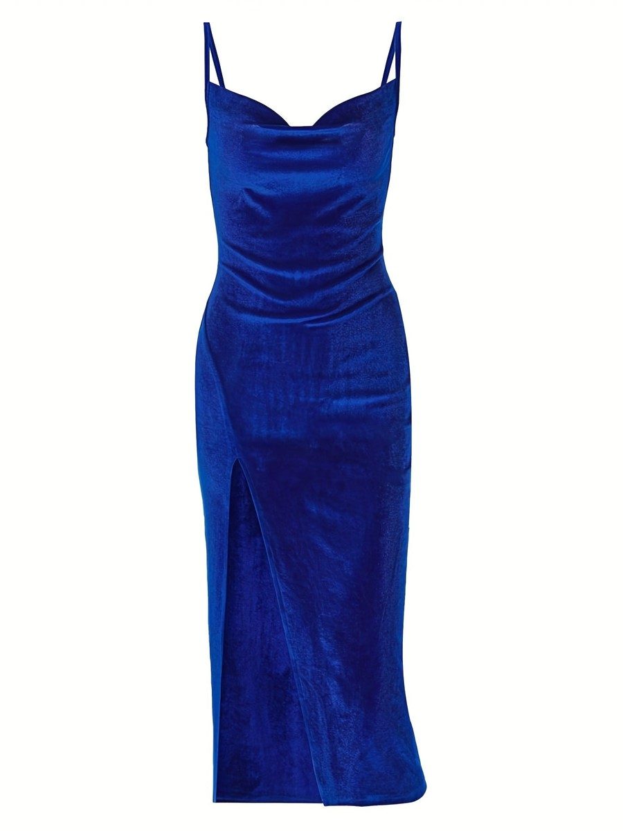 Elegant Women's Satin Evening Dress with Slit Details for Cocktail & Formal Events 3
