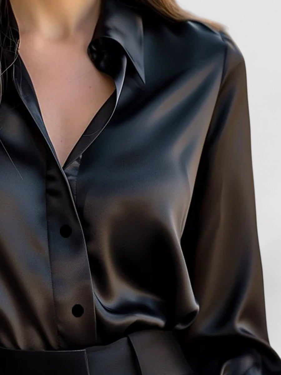 Elegant Women's Satin Long Sleeve Blouse - Flattering Fit for All Occasions 1