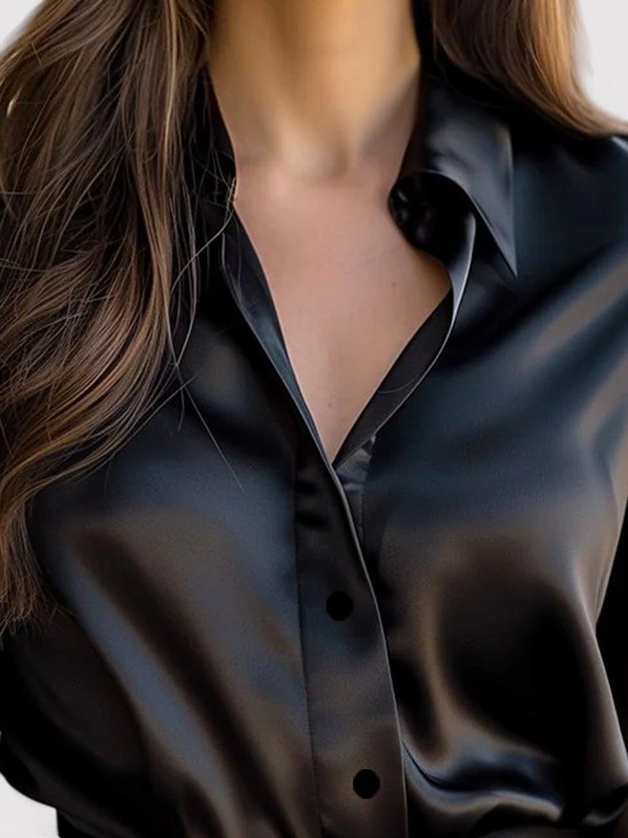 Elegant Women's Satin Long Sleeve Blouse - Flattering Fit for All Occasions 2