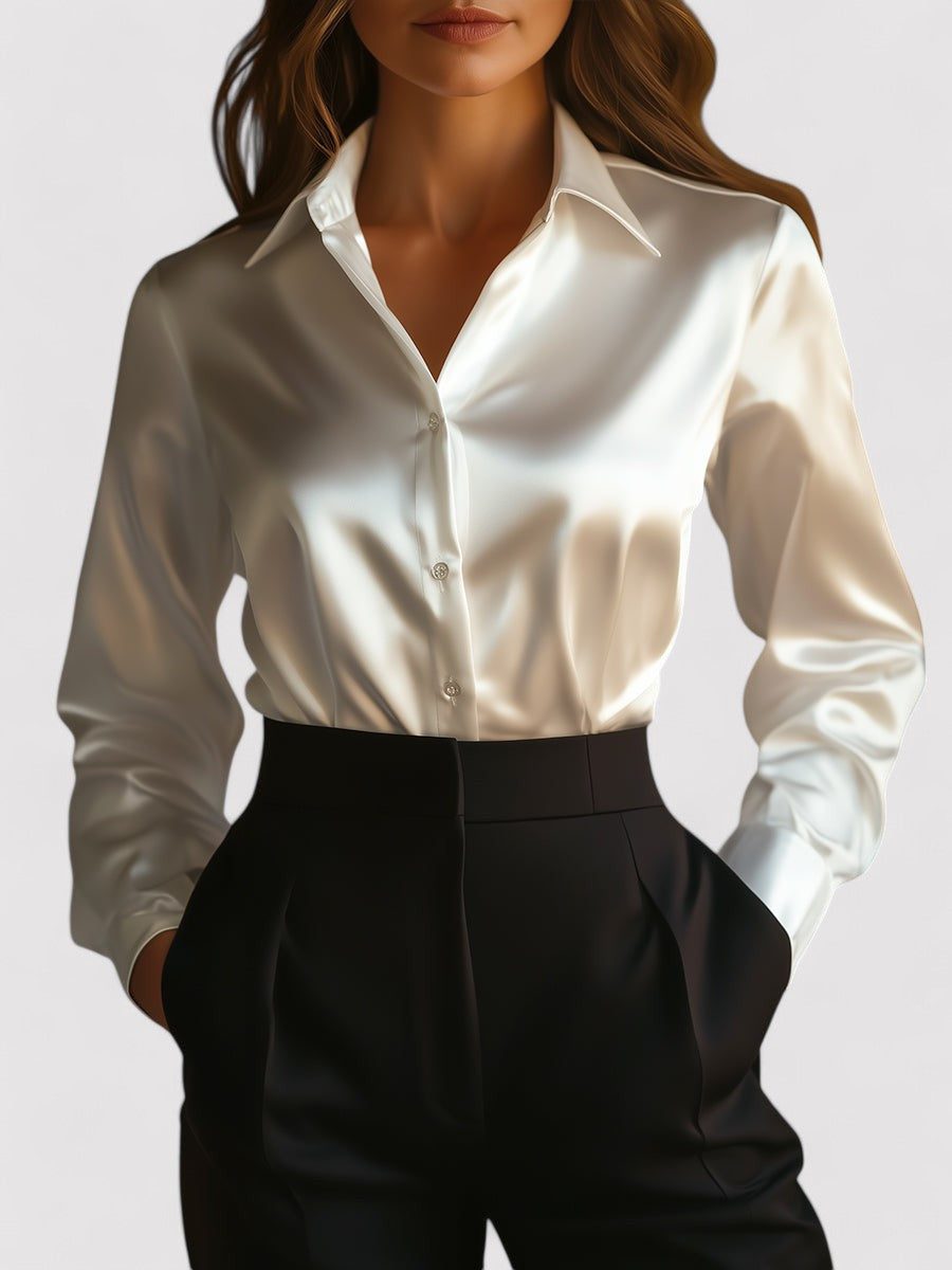 Elegant Women's Satin Long Sleeve Blouse - Flattering Fit for All Occasions 4