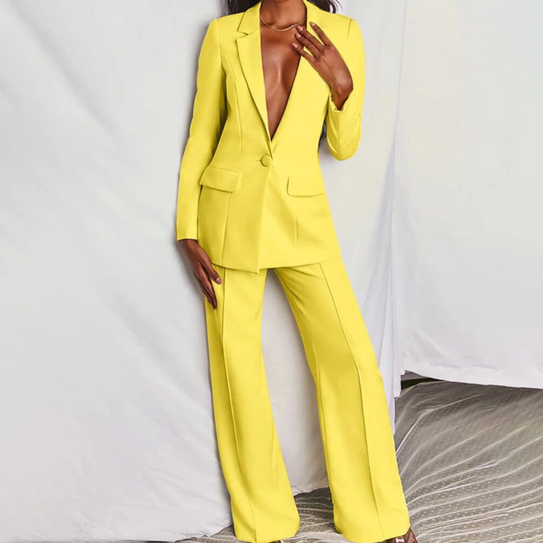 Elegant Women's Suit - Longline Blazer & Tailored Wide-Leg Pant Suit 0