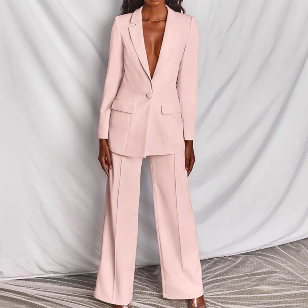 Elegant Women's Suit - Longline Blazer & Tailored Wide-Leg Pant Suit 2