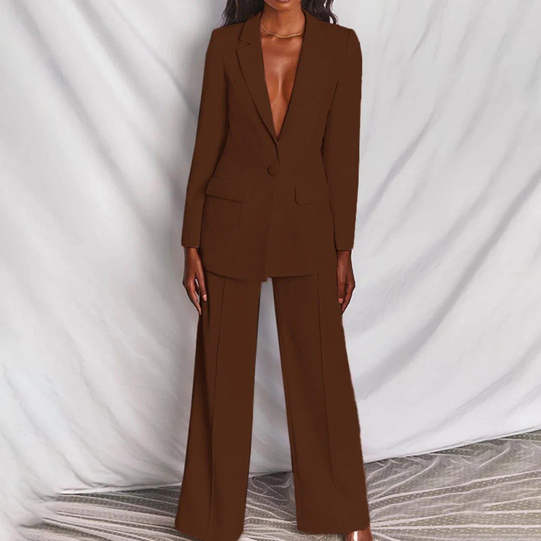 Elegant Women's Suit - Longline Blazer & Tailored Wide-Leg Pant Suit 3