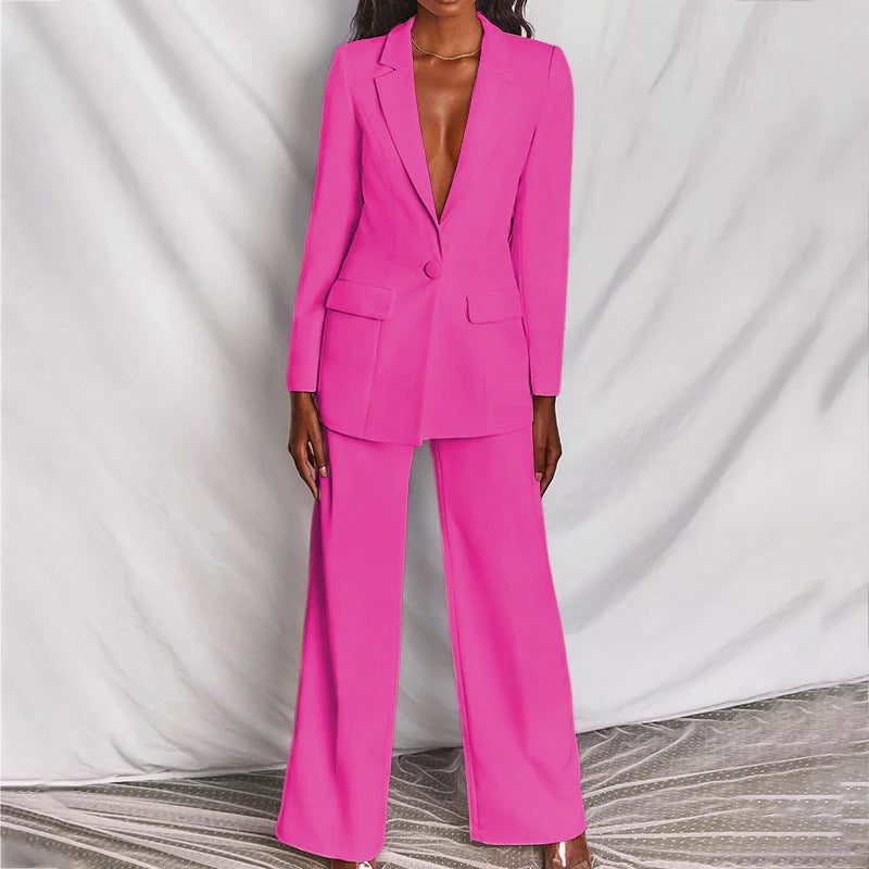 Elegant Women's Suit - Longline Blazer & Tailored Wide-Leg Pant Suit 4