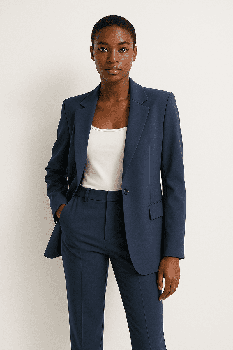 Elegant Women's Suit - Navy Blue Tailored Blazer & Straight-Leg Trousers for Work 0