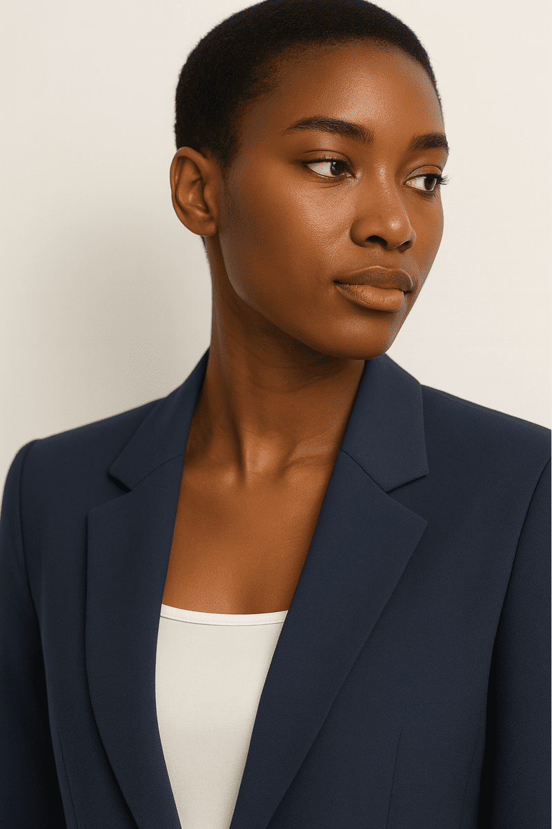 Elegant Women's Suit - Navy Blue Tailored Blazer & Straight-Leg Trousers for Work 1