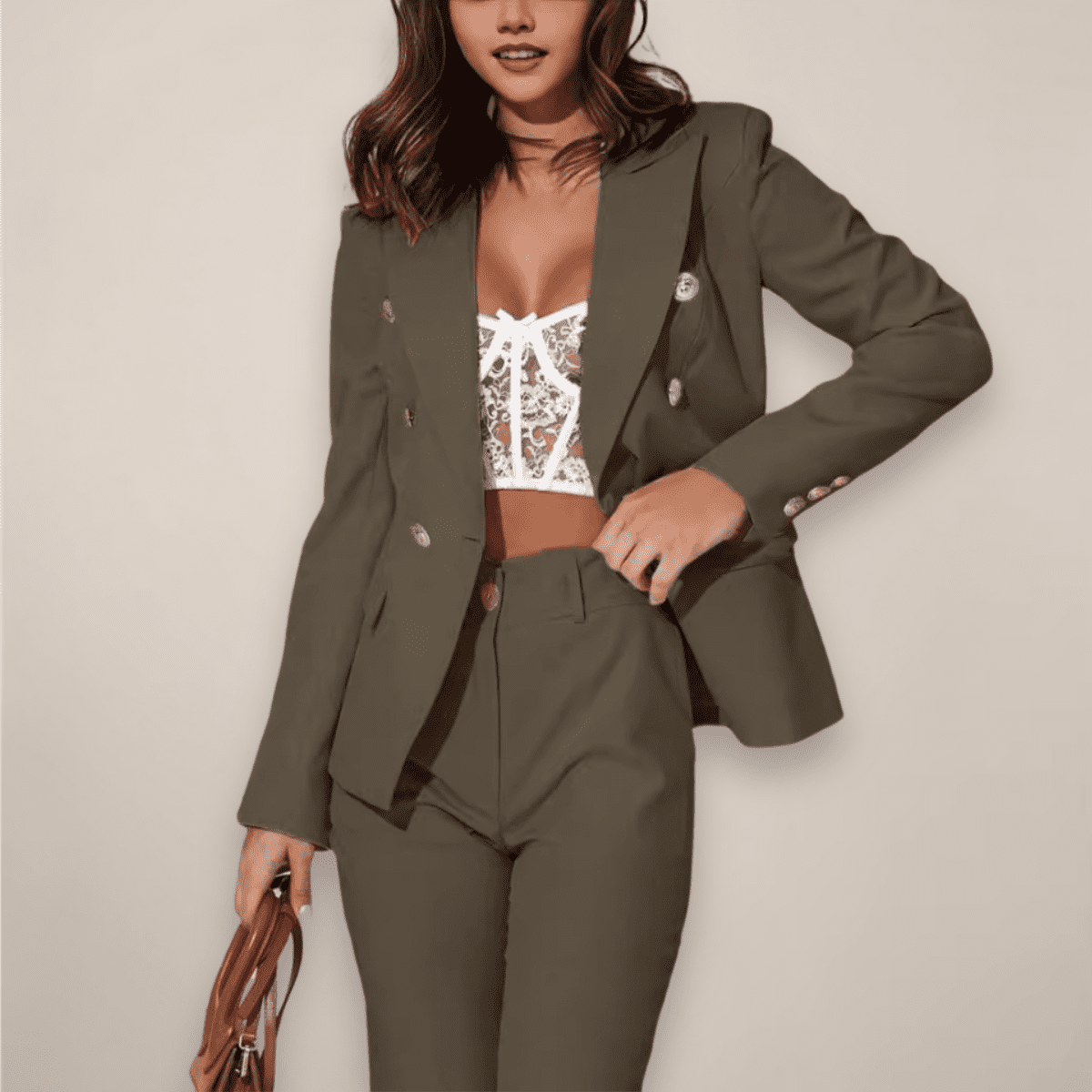 Elegant Women's Suit - Two-Piece Blazer and Trousers Set for Work & Events 1