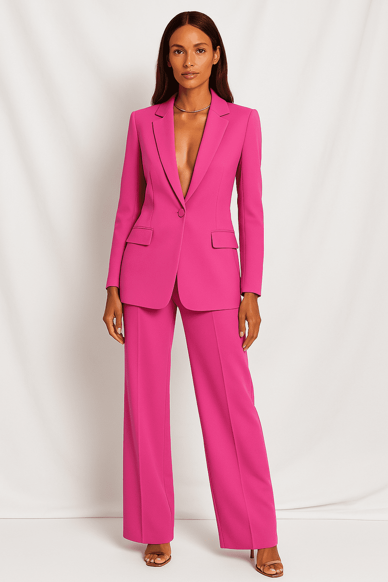 Elegant Women's Suit Set - Single-Button Blazer & Straight-Leg Pants for Work 5