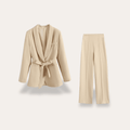 Elegant Women's Suit Set - Tailored Blazer with Tie Belt & Wide-Leg Trousers 0