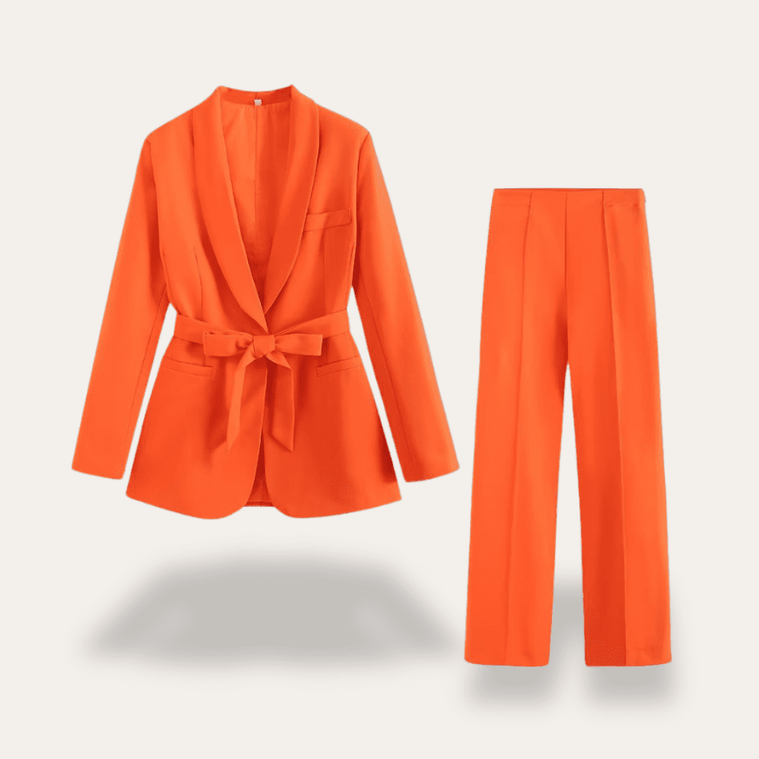 Elegant Women's Suit Set - Tailored Blazer with Tie Belt & Wide-Leg Trousers 5