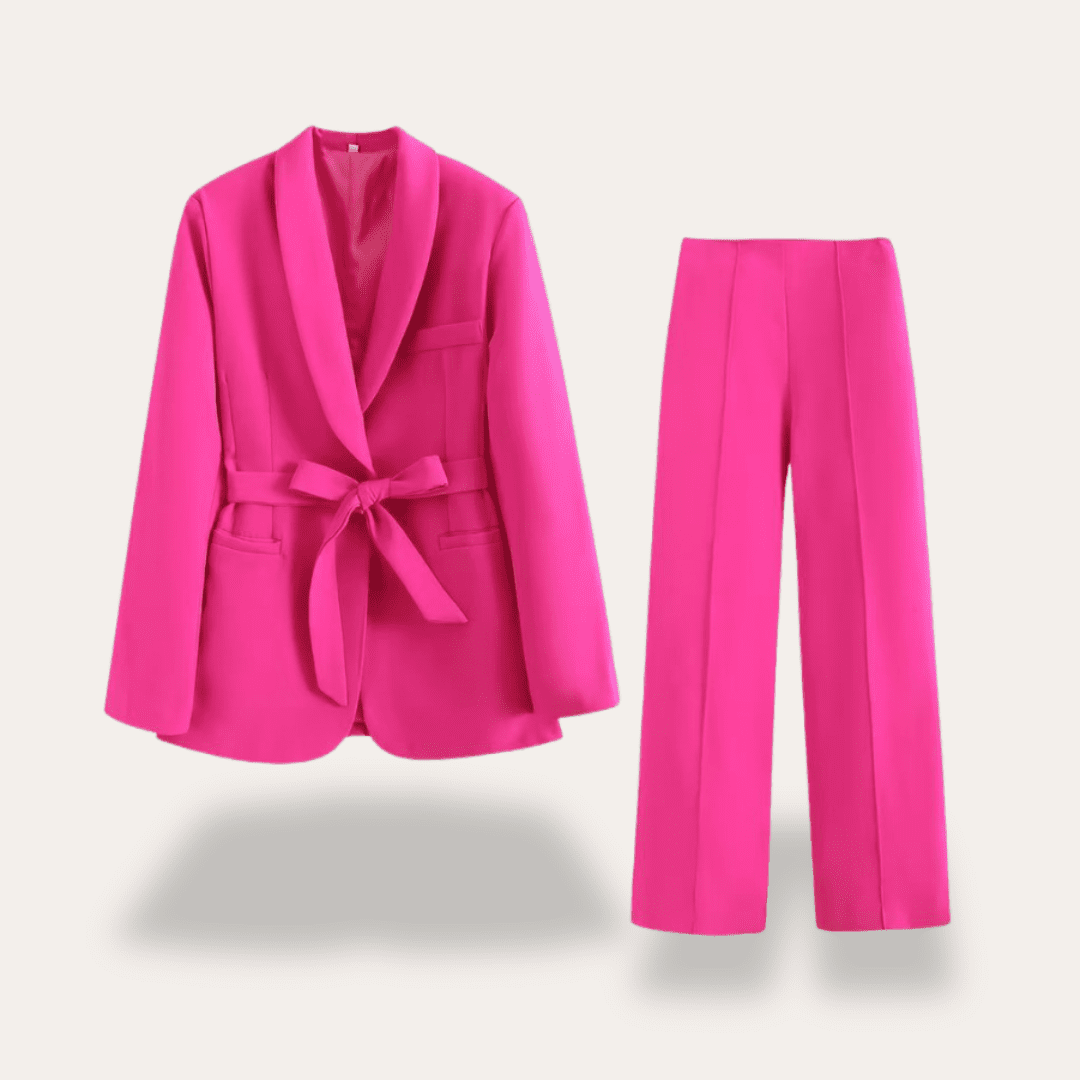 Elegant Women's Suit Set - Tailored Blazer with Tie Belt & Wide-Leg Trousers 6
