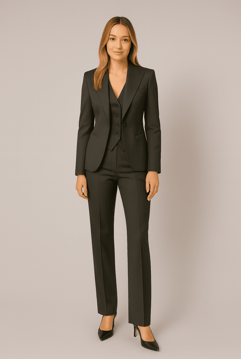 Elegant Women's Three-Piece Slim Fit Suit - Tailored Blazer, Vest & Trousers 0
