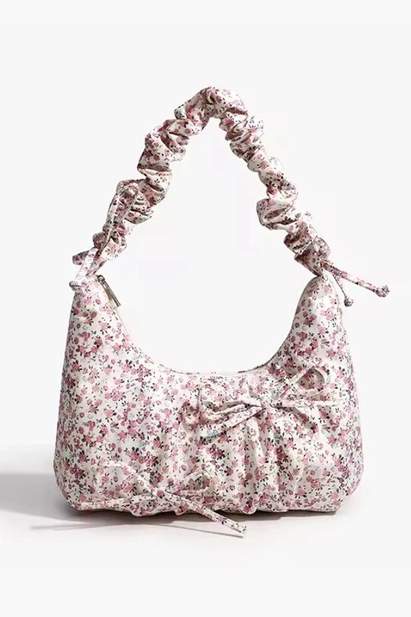 Floral Handbag with Ruched Handles - Stylish Multi-Color Design for Women 0