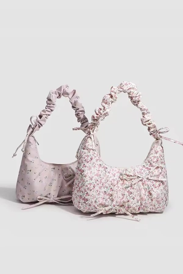 Floral Handbag with Ruched Handles - Stylish Multi-Color Design for Women 1