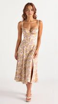 Floral Midi Dress for Women with Corset Back & Side Slit - Summer Elegance 0