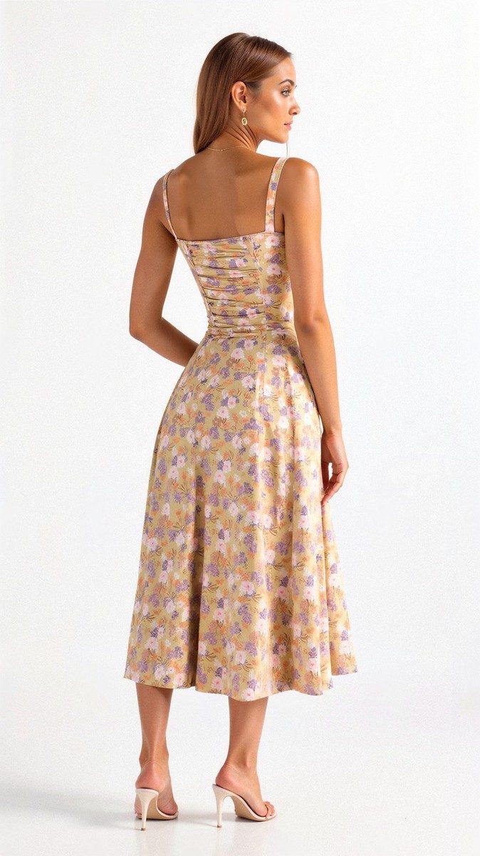 Floral Midi Dress for Women with Corset Back & Side Slit - Summer Elegance 1