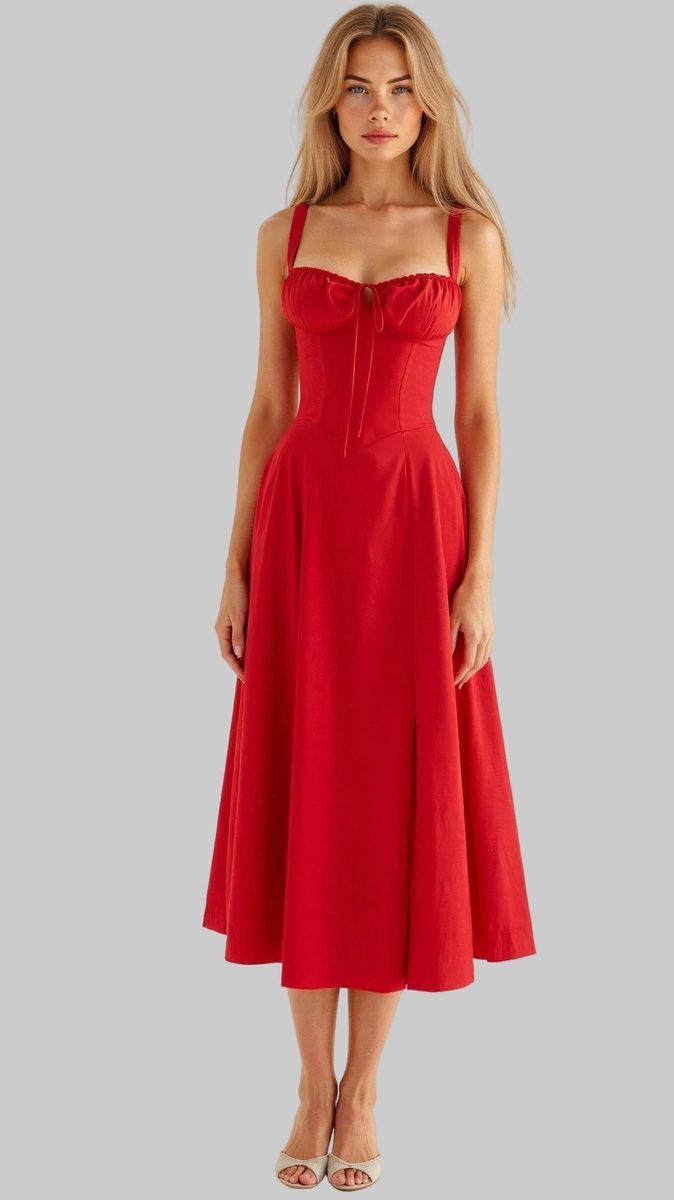 Floral Midi Dress for Women with Corset Back & Side Slit - Summer Elegance 6