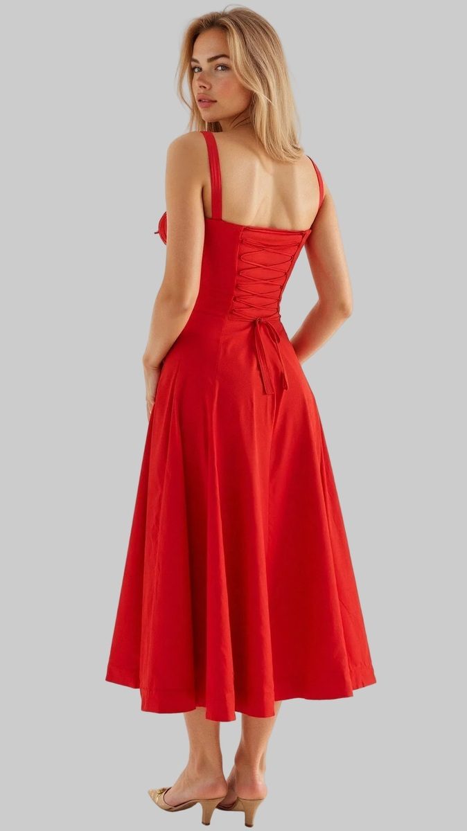 Floral Midi Dress for Women with Corset Back & Side Slit - Summer Elegance 7