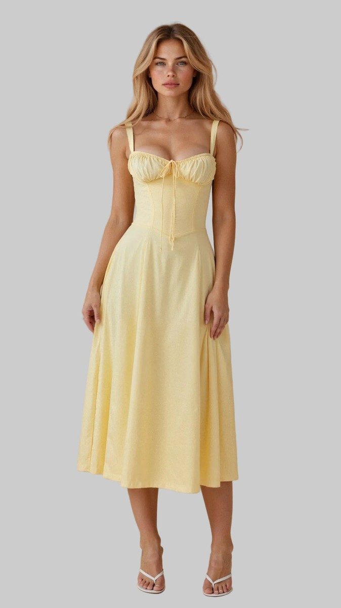 Floral Midi Dress for Women with Corset Back & Side Slit - Summer Elegance 8