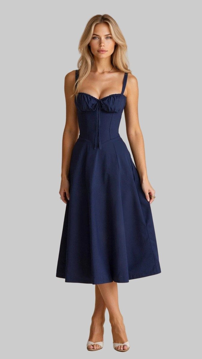 Floral Midi Dress for Women with Corset Back & Side Slit - Summer Elegance 9