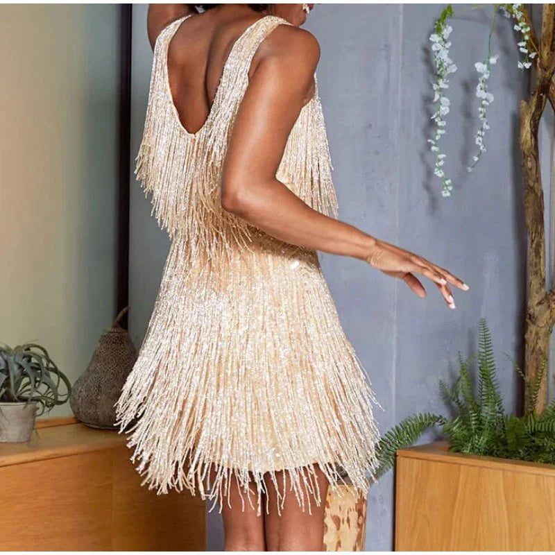 Glimmer - Dazzling Sequin Mini Dress with Feather Trim & Adjustable Straps 2