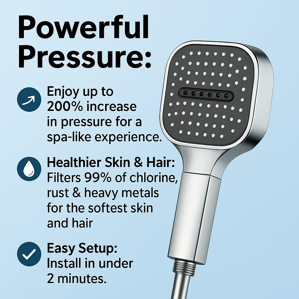 High Pressure Shower Head with Turbo Boost and Filtration System, Chrome Finish 2