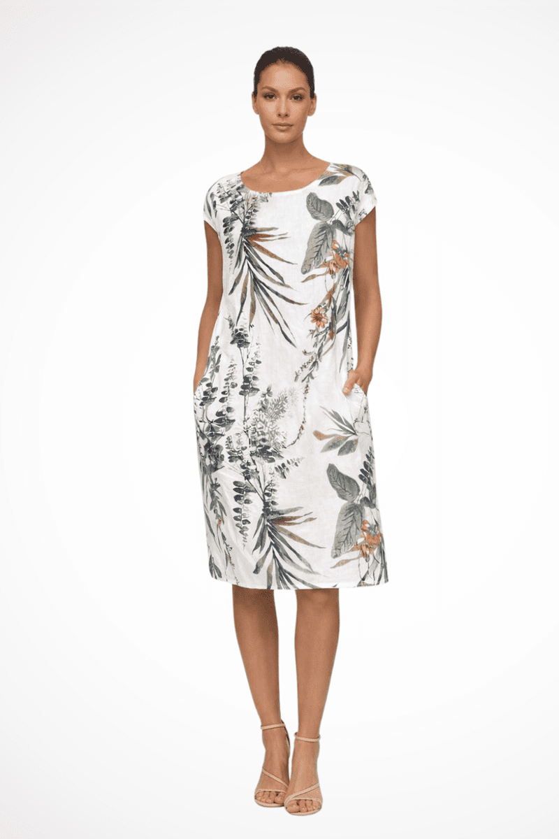 Ivy Women's Casual Relaxed Fit Summer Dress with Botanical Print & Pockets 0