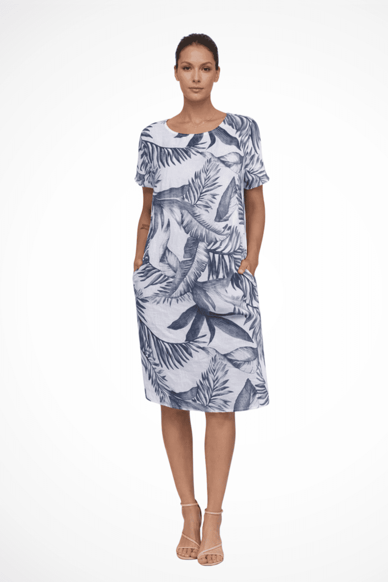 Ivy Women's Casual Relaxed Fit Summer Dress with Botanical Print & Pockets 1