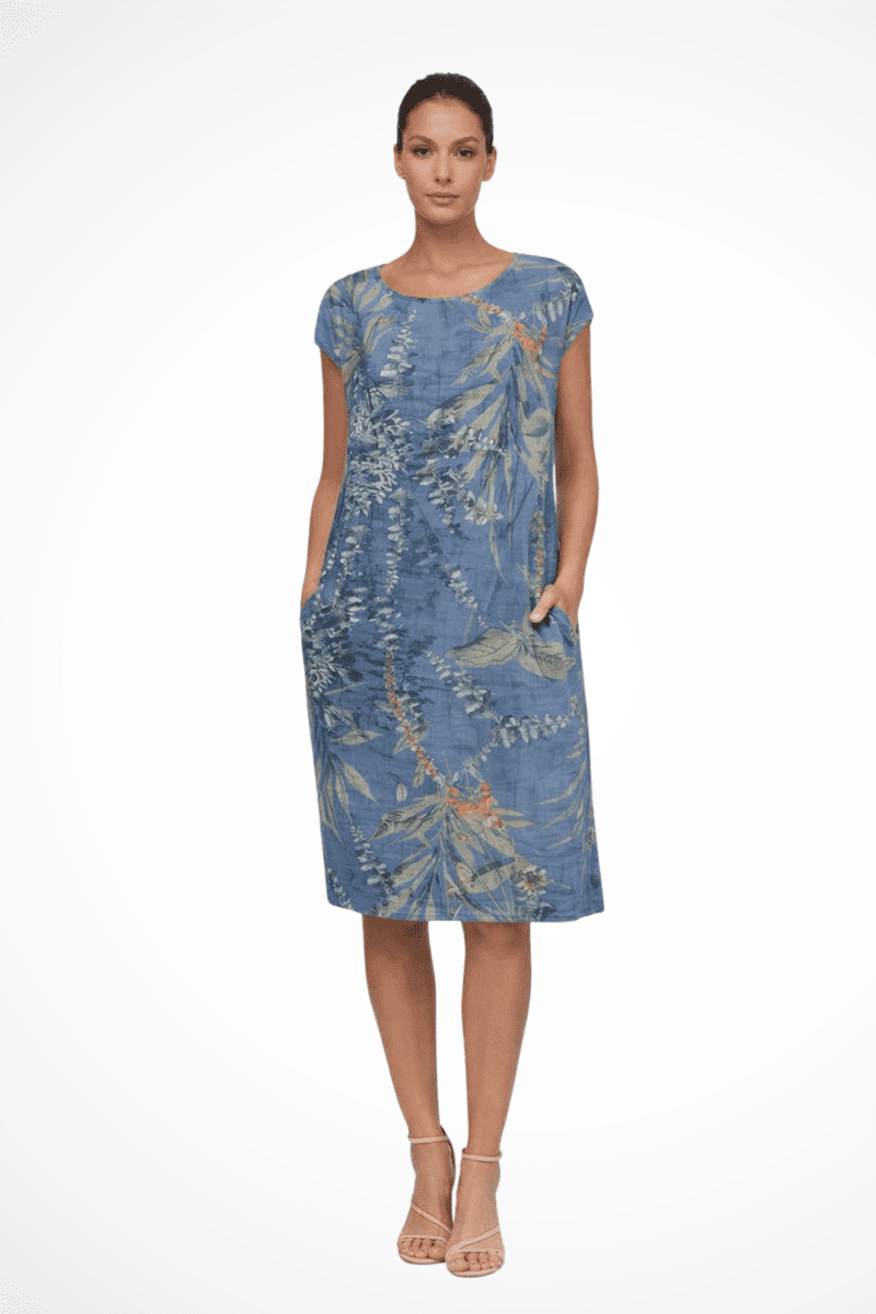 Ivy Women's Casual Relaxed Fit Summer Dress with Botanical Print & Pockets 3