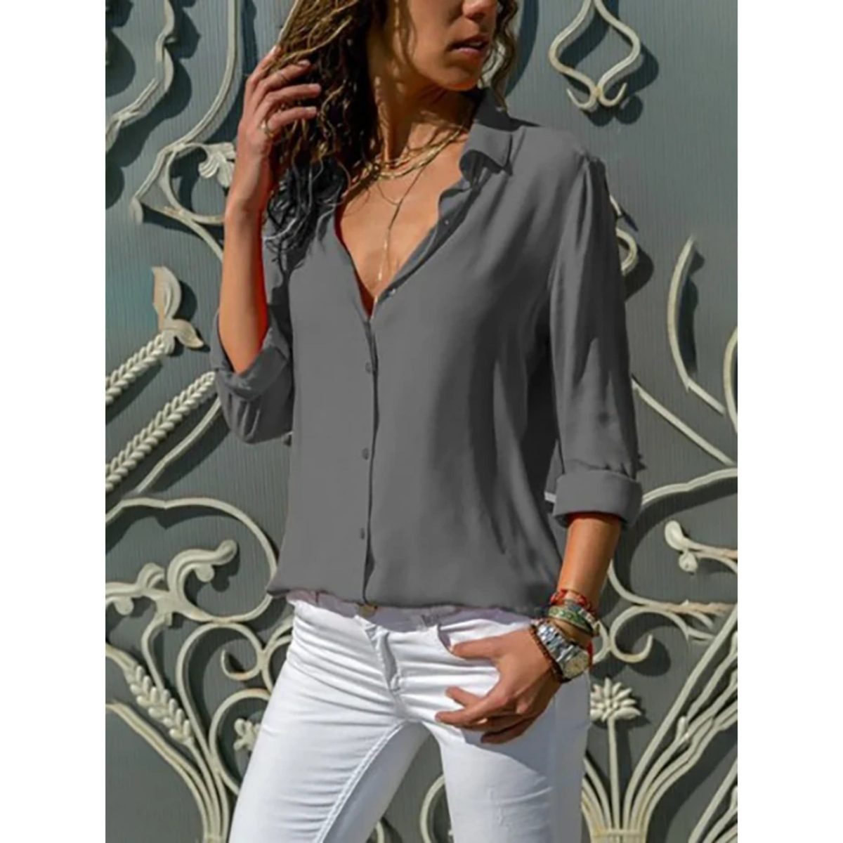 Kayleigh - Women's Long Sleeve Blouse with Button Closure, Lightweight & Versatile 4