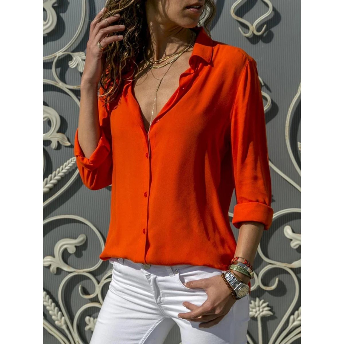 Kayleigh - Women's Long Sleeve Blouse with Button Closure, Lightweight & Versatile 6